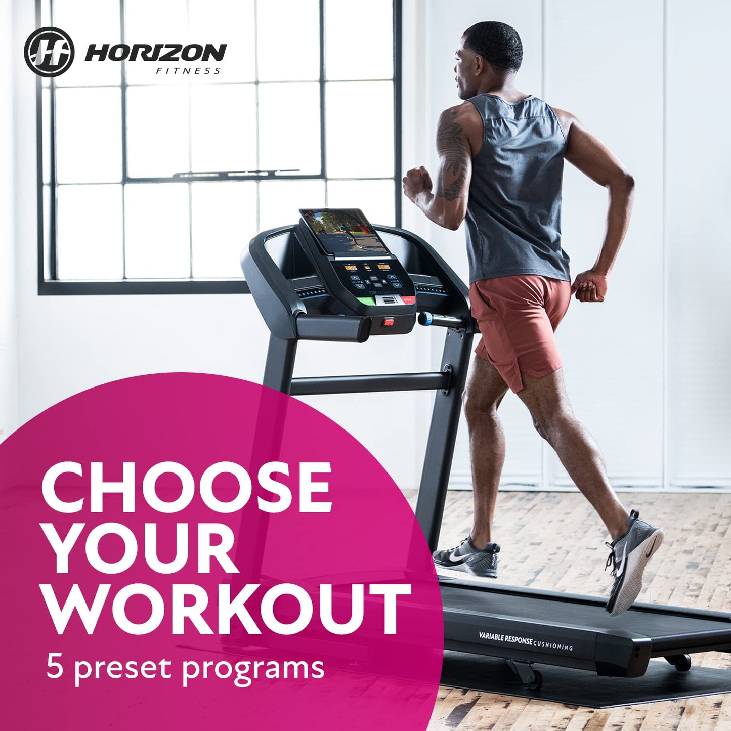 Horizon Fitness T202 Foldable Treadmill Running Machine with Incline, Fitness & Cardio, Lightweight Folding Treadmill with Bluetooth Speakers, EasyDial Controls, Tablet Holder, 325lb Capacity