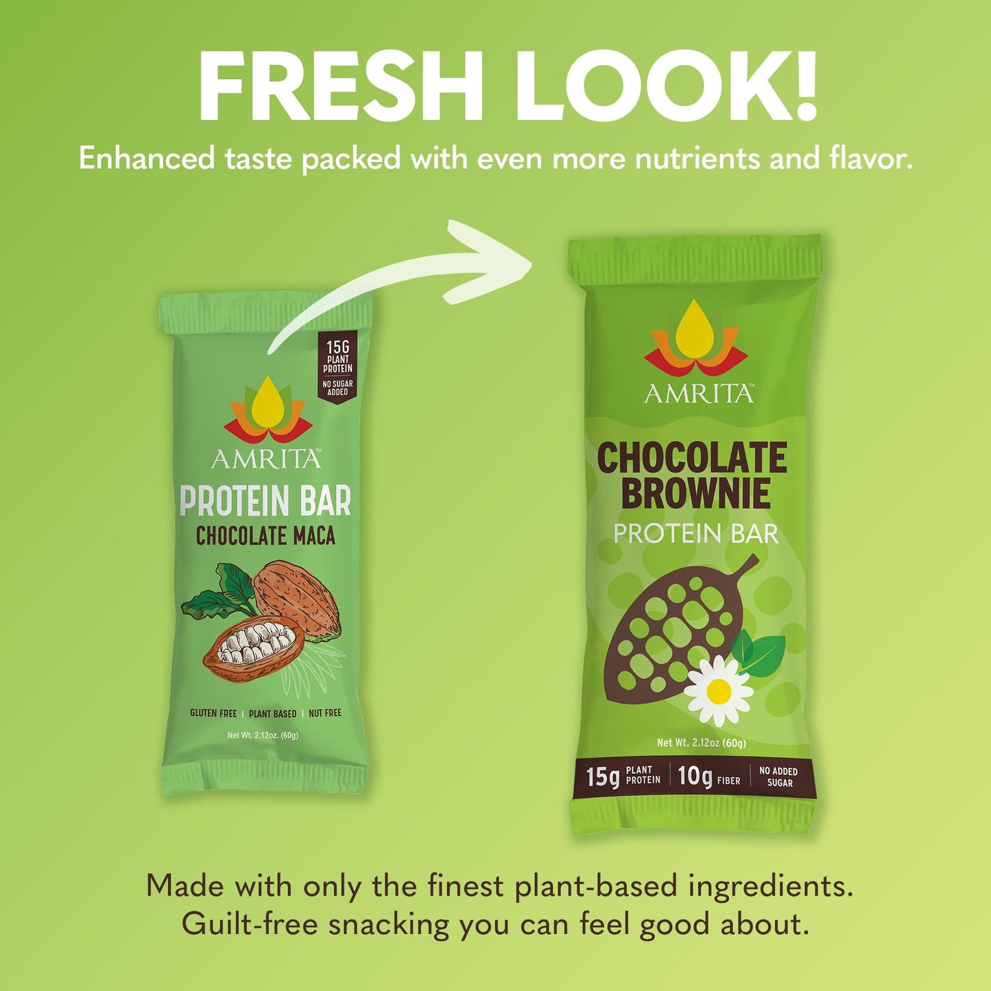 Amrita Nut Free Chocolate Brownie Vegan Protein Bars (12 Count) |15g Plant-Based Protein Bar | Peanut-Free, Gluten Free, and Dairy-Free | No Added Sugar, High Fiber, Healthy School-Safe Snacks