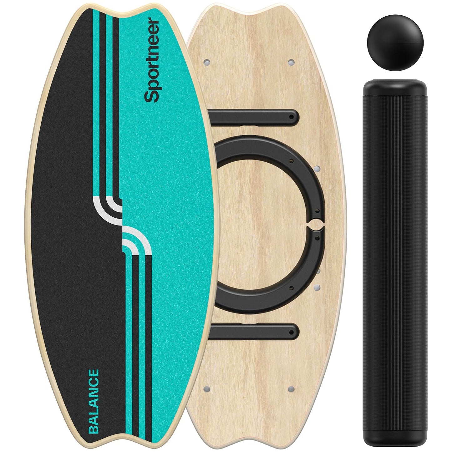 Sportneer Balance Board - 7 Modes Wobble Board with Adjustable Stoppers - Exercise Balancing Stability Trainer for Improve Balance, Surf Trainer & Physical Therapy - Roller and 2.8'' Ball Included