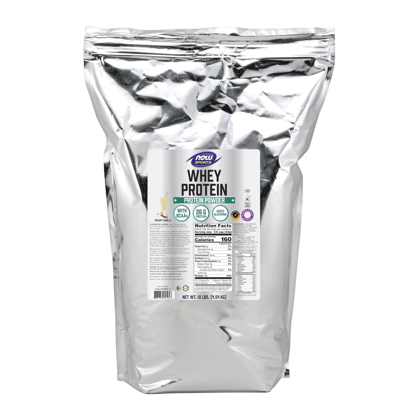 NOW Foods Sports Nutrition, Whey Protein, 26 G With BCAAs, Creamy Vanilla Powder, 10-Pound