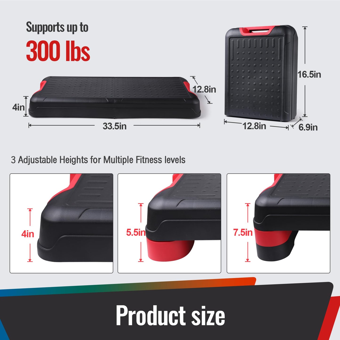 STOODER 33.5" Aerobic Exercise Folding Step Platform for Home Workout, Configurable 3 Height Workout Stepper for Office Indoor Home Gym Exercise, Lightweight, Save Storage Space Aerobic Step Platform