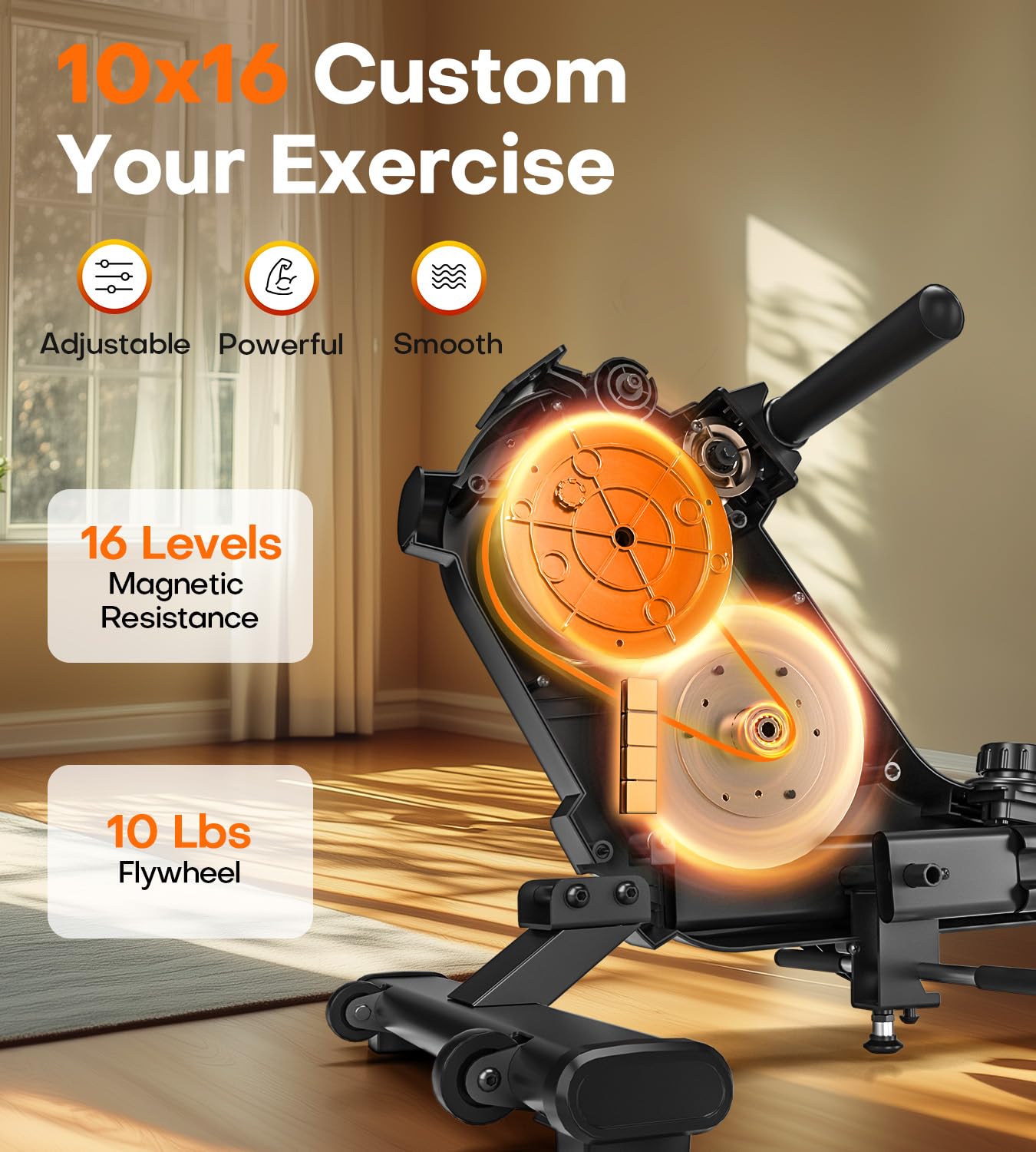 Rowing Machine, MOSUNY Magnetic Rowing Machines for Home 350 LB Weight Capacity, 16 Levels Resistance Row Machine with Dual Slide Rail, Bluetooth, App Compatible 2025