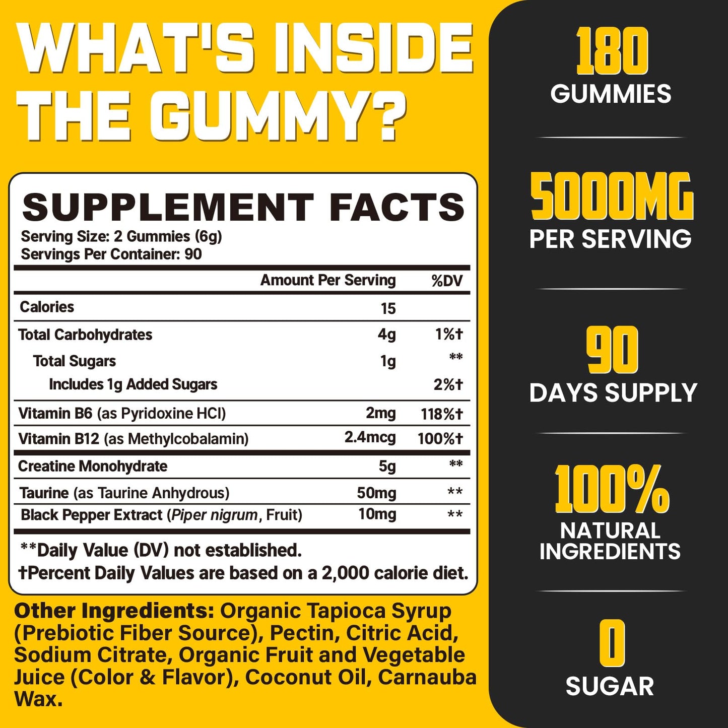(180 Count) Creatine Monohydrate Gummies for Men & Women - Sugar Free, Creatine Pre Workout Gummies for Muscle Builder, Muscle Strength, Recovery, Endurance, Energy, Creatine for Women & Men, Vegan