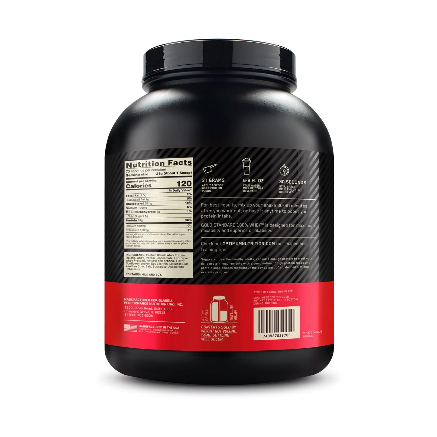 Optimum Nutrition Gold Standard Whey Vanilla Ice Cream - 5 lbs .