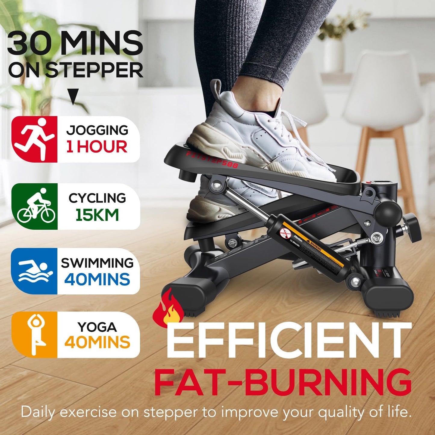 KeppiFitness Steppers for Exercise at Home, Mini Stepper with 350LB Maximum Capacity, Resistance Bands for Cardio, Fitness and Full Body Workout - FITSTEP500