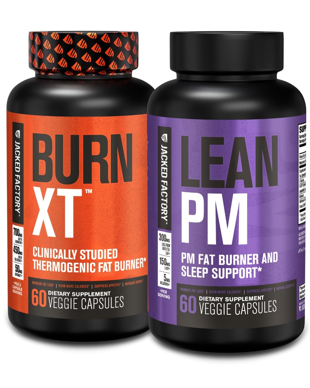 Jacked Factory Burn XT Thermogenic Fat Burner & Lean PM Nighttime Weight Loss Supplement for Men & Women 60 Veggie Diet Pills
