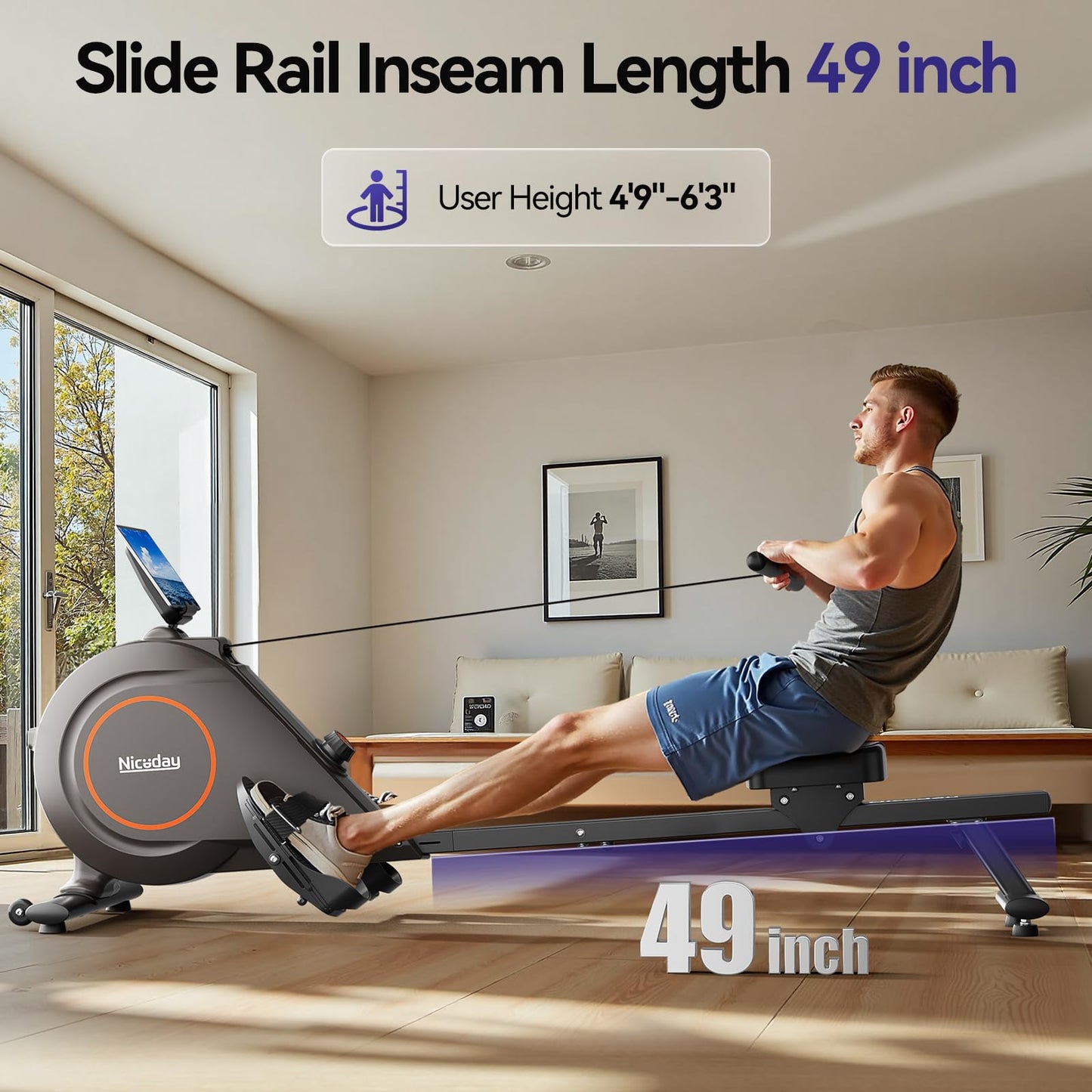 Niceday Rowing Machine, Magnetic Rower for Home Use, Smart Rowing Machine Bluetooth Compatible with Kinomap APP, Rower Machine with 16 Resistance Levels & 350 LBS Weight Capacity