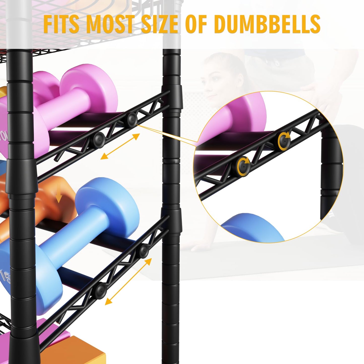 FUTASSI S3 Dumbbells Rack Storage Rack, Rolling Home Gym Weight Organizer Rack, Yoga Mat Storage and Workout Equipment Organizers for Gym Studio, Max Load 500 LBS, 34.6"W x 11.8"D x 48.6"H, Black