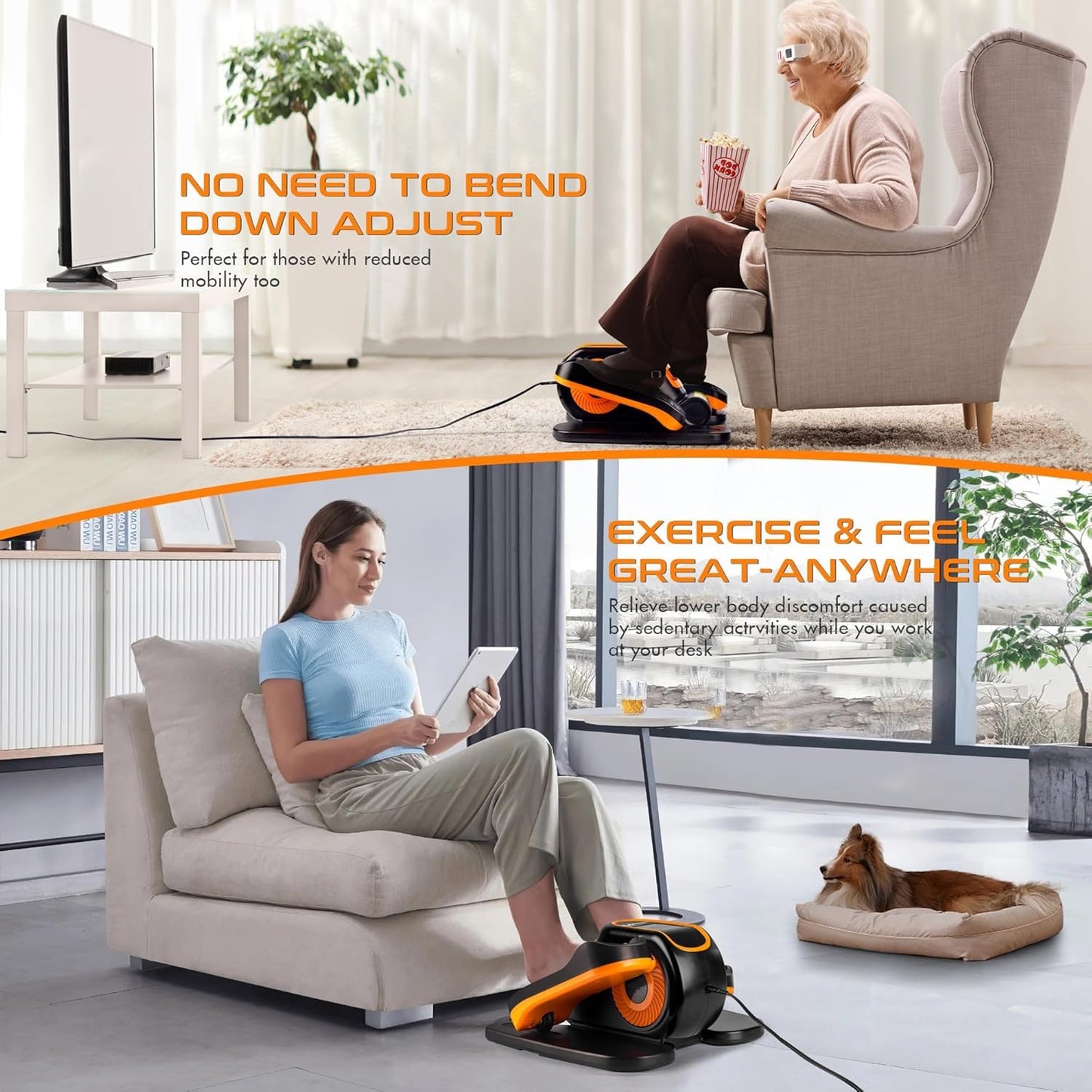 Zakle Under Desk Elliptical Machine, Electric Elliptical Training Machine for Seniors w/Remote Control, 12 Speed Levels, Manual & Auto Mode, Quiet Seated Pedal Exerciser for Home Office (Orange)