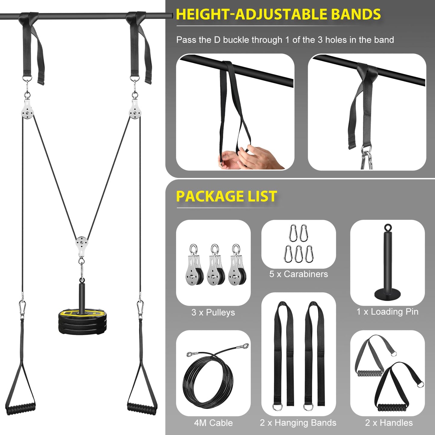 Weight Cable Pulley System Gym, Cable Weight Pulley System Attachments for Home Gym with Handle Pulley System Gym LAT Pull Down, Biceps Curl Workout