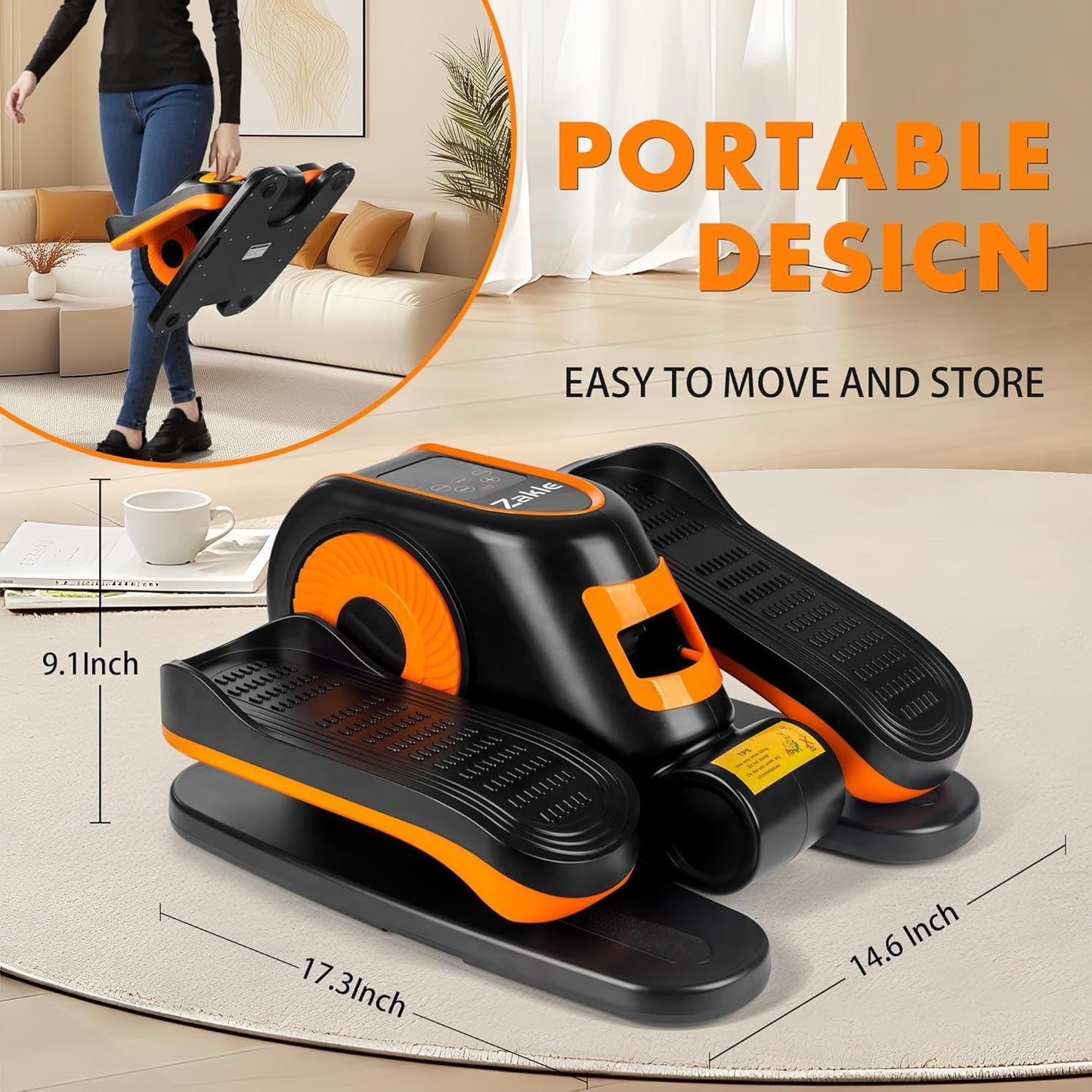 Zakle Under Desk Elliptical Machine, Electric Elliptical Training Machine for Seniors w/Remote Control, 12 Speed Levels, Manual & Auto Mode, Quiet Seated Pedal Exerciser for Home Office (Orange)