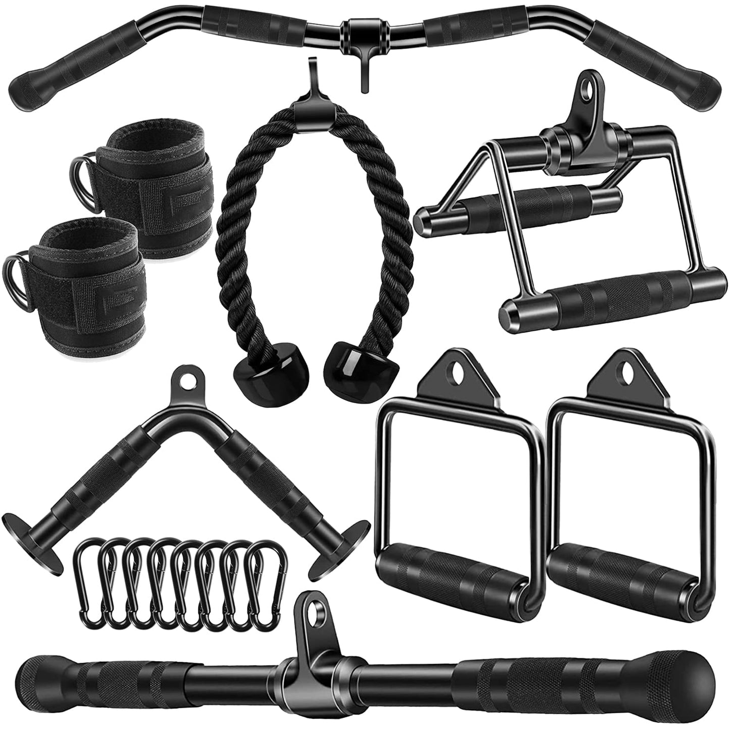 WNOEY Cable Attachments for Gym, Cable Machine Attachment Set, LAT Pulldown Attachments, Cable Machine Accessories, Tricep Pull Down Attachment, Home Gym Accessories (17 Pcs Set)