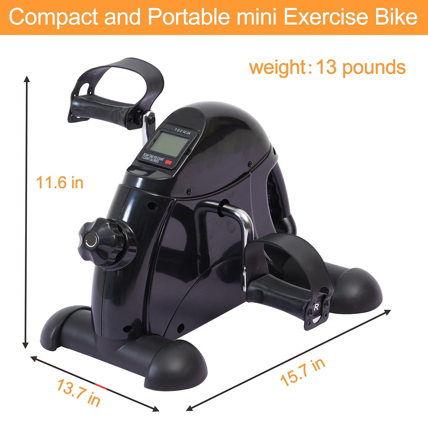 Pedal Exerciser Under Desk Bike Mini Exercise Bike for Leg and Arm Cycling Exercise Portable Peddler with LCD Display