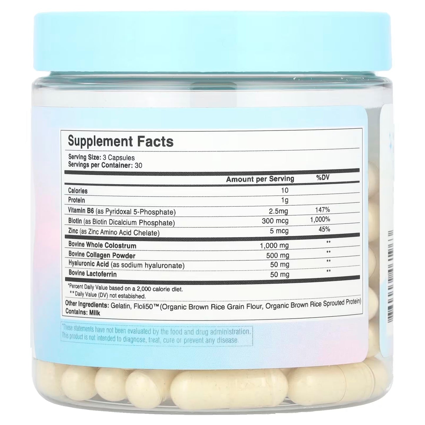 WONDERCOW Hair Skin and Nails Vitamins w/Bovine Colostrum, Collagen, Hyaluronic Acid, Biotin, Zinc, & Lactoferrin┃Supports Faster Hair Growth, Stronger Nails and Glowing Skin (30 Servings, Capsule)