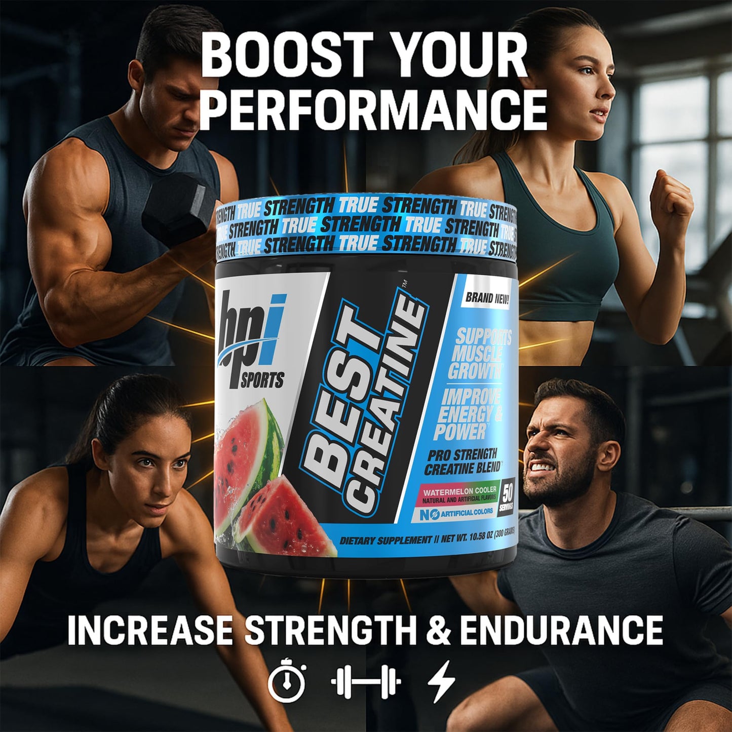 BPI Sports Best Creatine - Creatine Monohydrate Powder for Men & Women, Himalayan Salt - Strength, Pump, Muscle Growth, Muscle Definition - No Bloat - Watermelon Cooler - 50 servings - 10.58 Ounce
