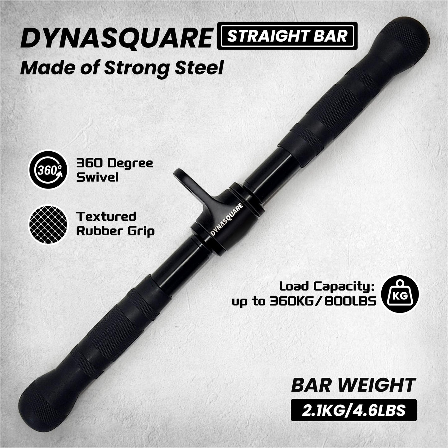 DYNASQUARE Cable Attachments for Home Gym, Made of Heavy Duty Solid Steel, LAT Pulldown Attachment, Weight Machine Accessories, Straight Pull Down Bar, Tricep Rope, Exercise & Double D Handle