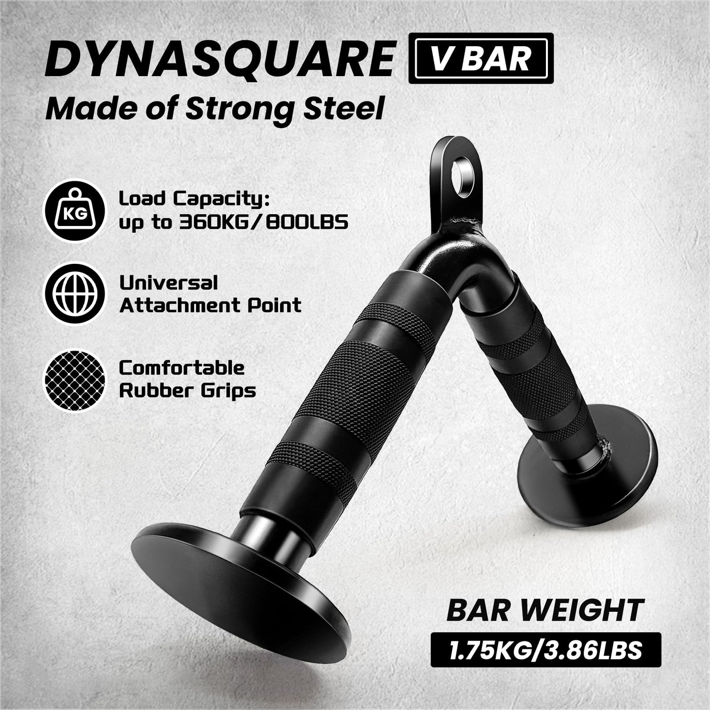 DYNASQUARE Cable Attachments for Home Gym, Made of Heavy Duty Solid Steel, LAT Pulldown Attachment, Weight Machine Accessories, Straight Pull Down Bar, Tricep Rope, Exercise & Double D Handle