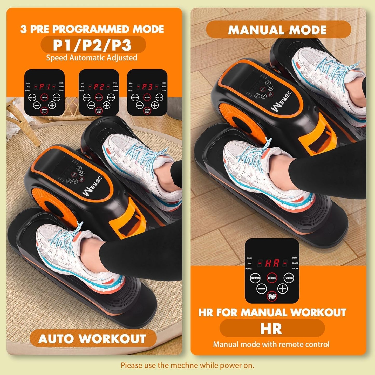Zakle Under Desk Elliptical Machine, Electric Elliptical Training Machine for Seniors w/Remote Control, 12 Speed Levels, Manual & Auto Mode, Quiet Seated Pedal Exerciser for Home Office (Orange)