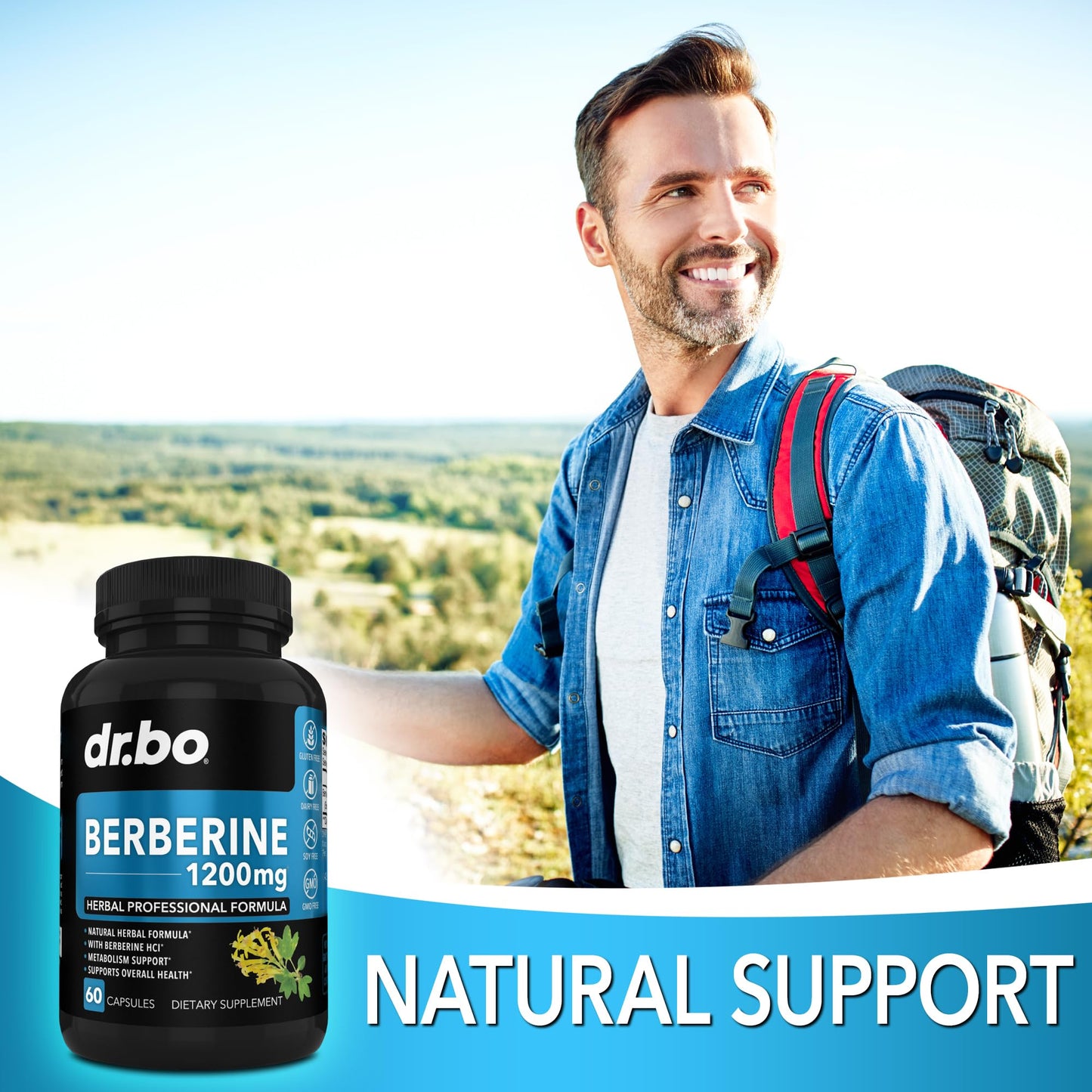 Berberine Supplement Capsules - 1200mg Berberine HCL Supplement for Healthy Metabolic Support - Premium Natural Complex for Women & Men, Pure Support Capsules Supplements - 60 Pills