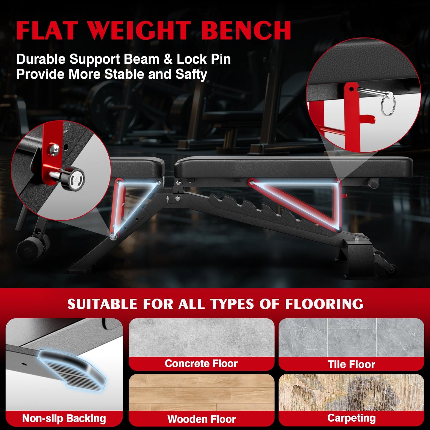Adjustable Weight Bench - Foldable Workout Bench for Home Gym, Heavy Duty 1300lb Capacity Full Body Strength Training with 8-Level Incline/Flat/Decline Positions & Space-Saving Design