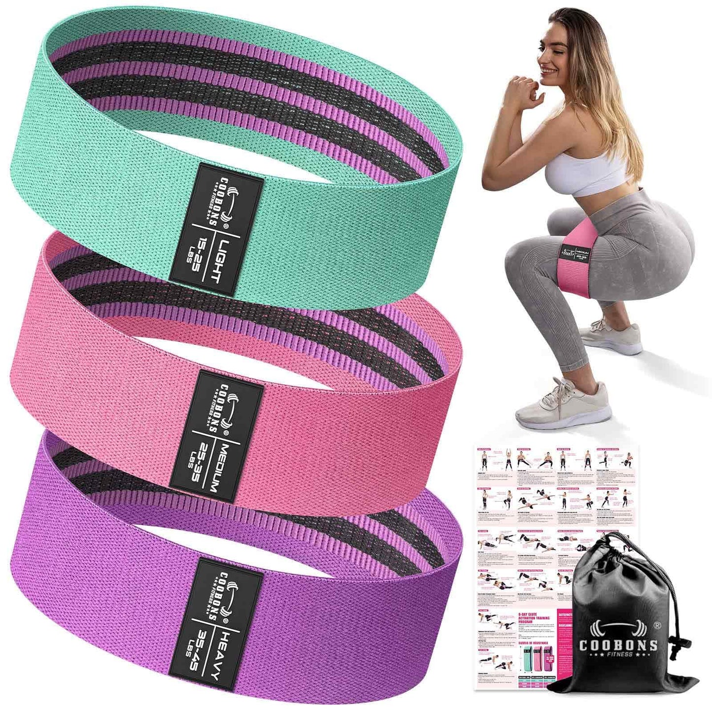 Fabric Resistance Bands for Working Out - Exercise Bands for Women and Men, Booty Bands for Legs and Glute, Yoga, Pilates, Rehab, Fitness and Home Workout