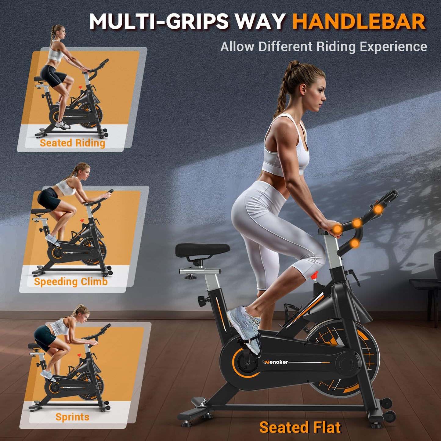 Exercise Bike, WENOKER Stationary Bike for Home, Indoor Bike with Silent Belt Drive, Heavy Flywheel, Multi-grips Handlebar and Upgraded Digital Display