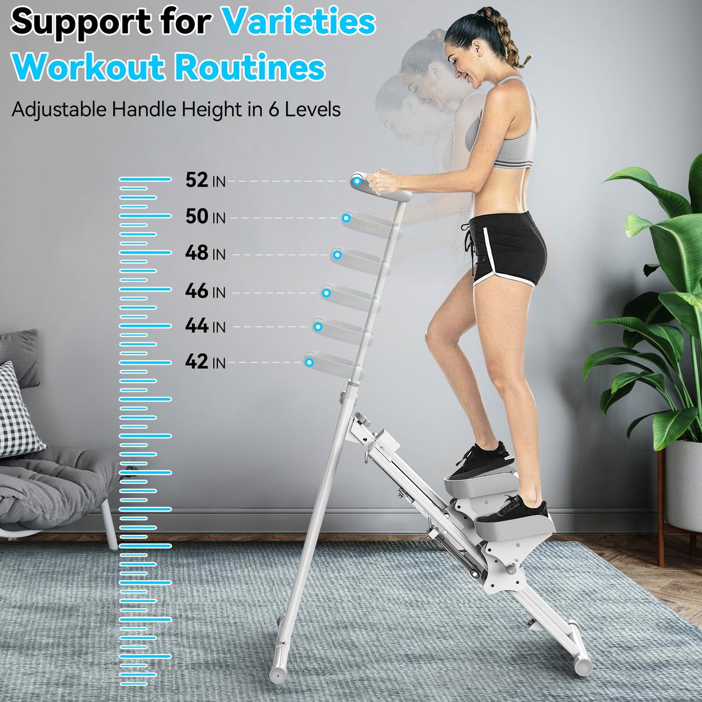 Healfith Stair Stepper for Home,Stair Climber Foldable,Large Pedal Vertical Climber Machine for Full-Body Workout,Steppers for Exercise at Home with 300LBS Loading Capacity (Single handrail-White)