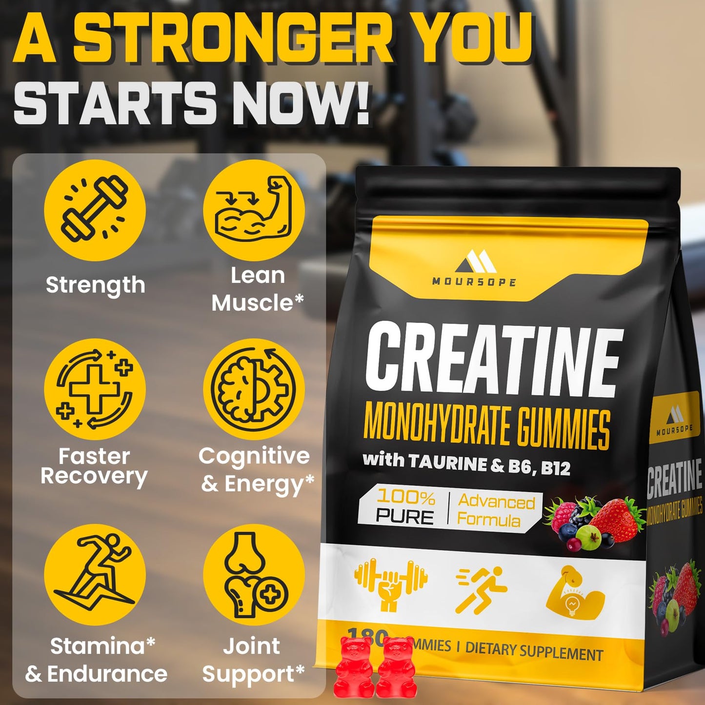 (180 Count) Creatine Monohydrate Gummies for Men & Women - Sugar Free, Creatine Pre Workout Gummies for Muscle Builder, Muscle Strength, Recovery, Endurance, Energy, Creatine for Women & Men, Vegan