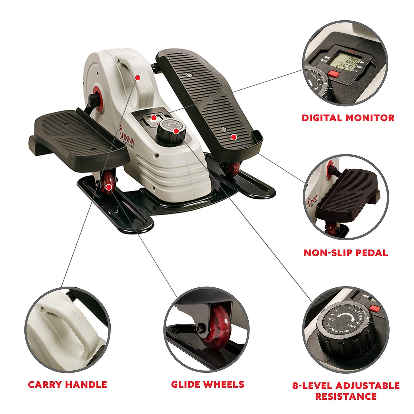 Sunny Health & Fitness Fully Assembled Magnetic Under Desk Elliptical Peddler, Portable Foot & Leg Pedal Exerciser(White) - SF-E3872