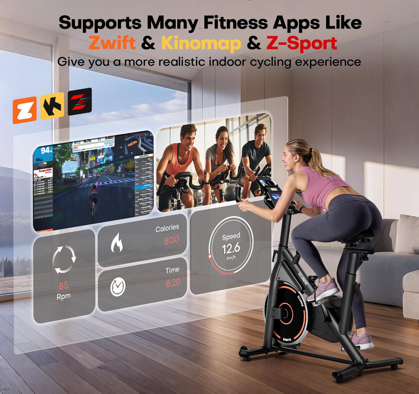 Exercise Bike, Adjustable Magnetic Resistance Stationary Bikes for Home with App Compatible, Silent Indoor Cycling Bike with 350lbs Weight Capacity Comfortable Seat, Digital Monitor & Phone Mount