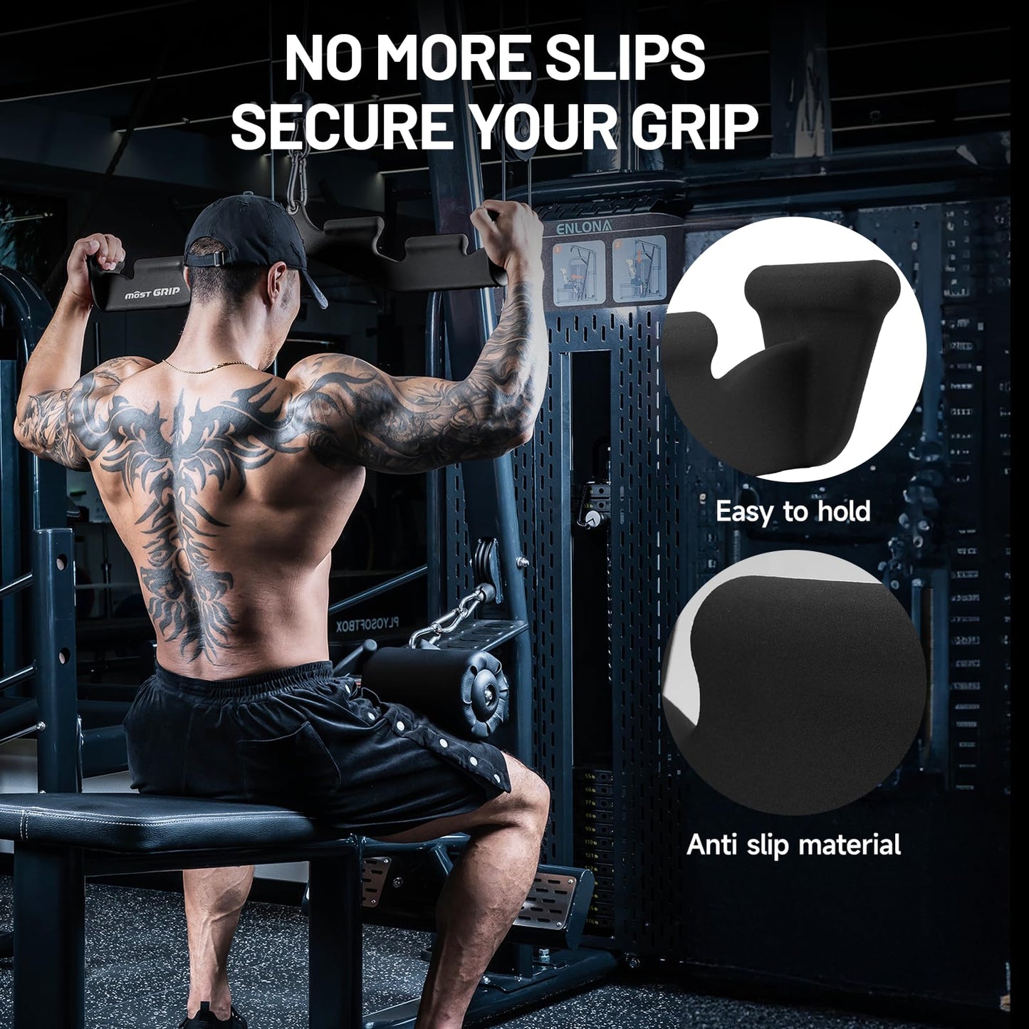 MOST GRIP LAT Pull Down Bar with 6 Ergonomic Handles, Neutral Grip LAT Pulldown Attachments for Whole Back Training, Wide Grip LAT Pulldown Bars for Home Gym Cable