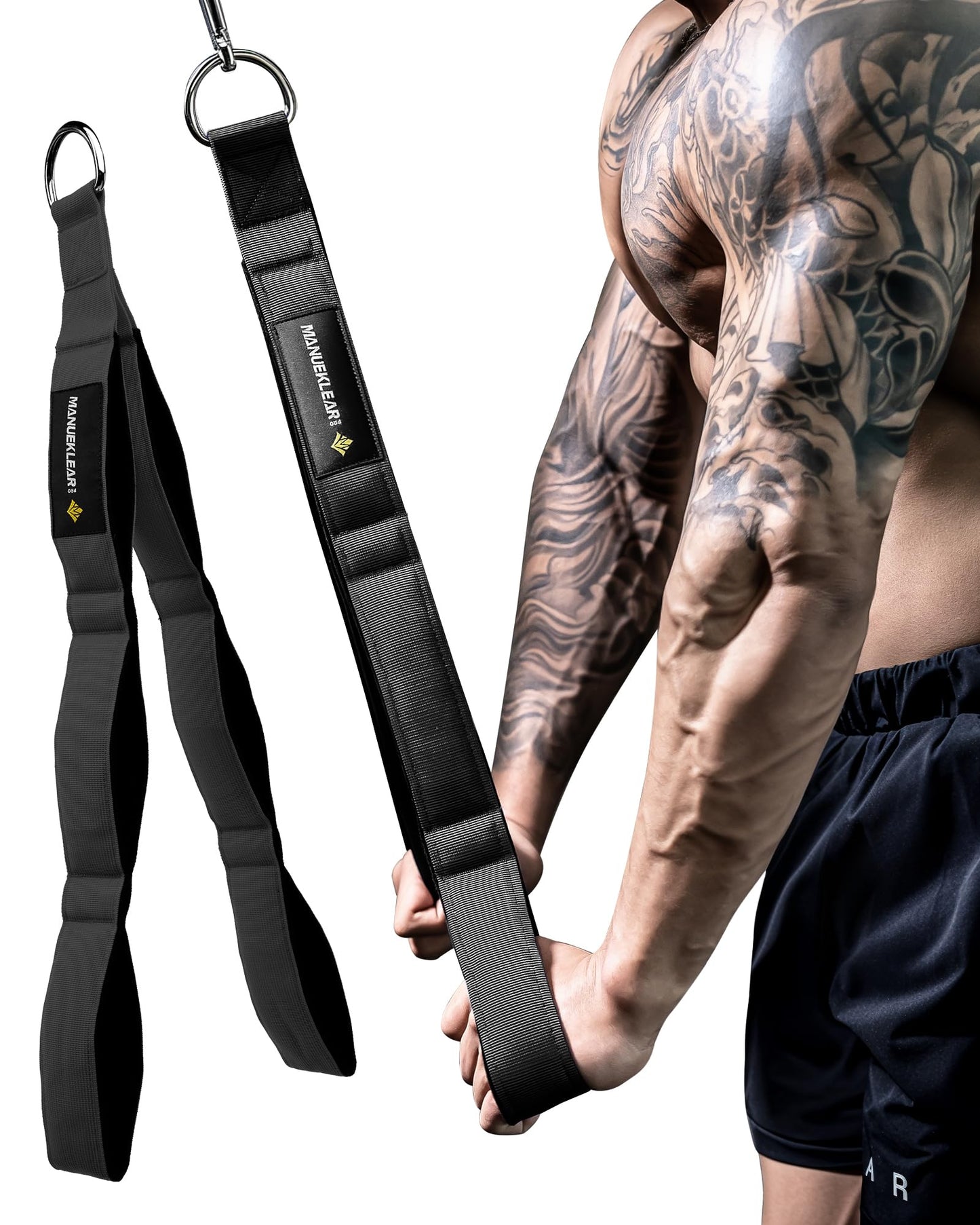 MANUEKLEAR Tricep Rope Cable Attachment Handles, Greater Range of Motion, Tricep Pull Down Rope for Push Downs, Crunches, Facepulls for Professional Gym (Black)