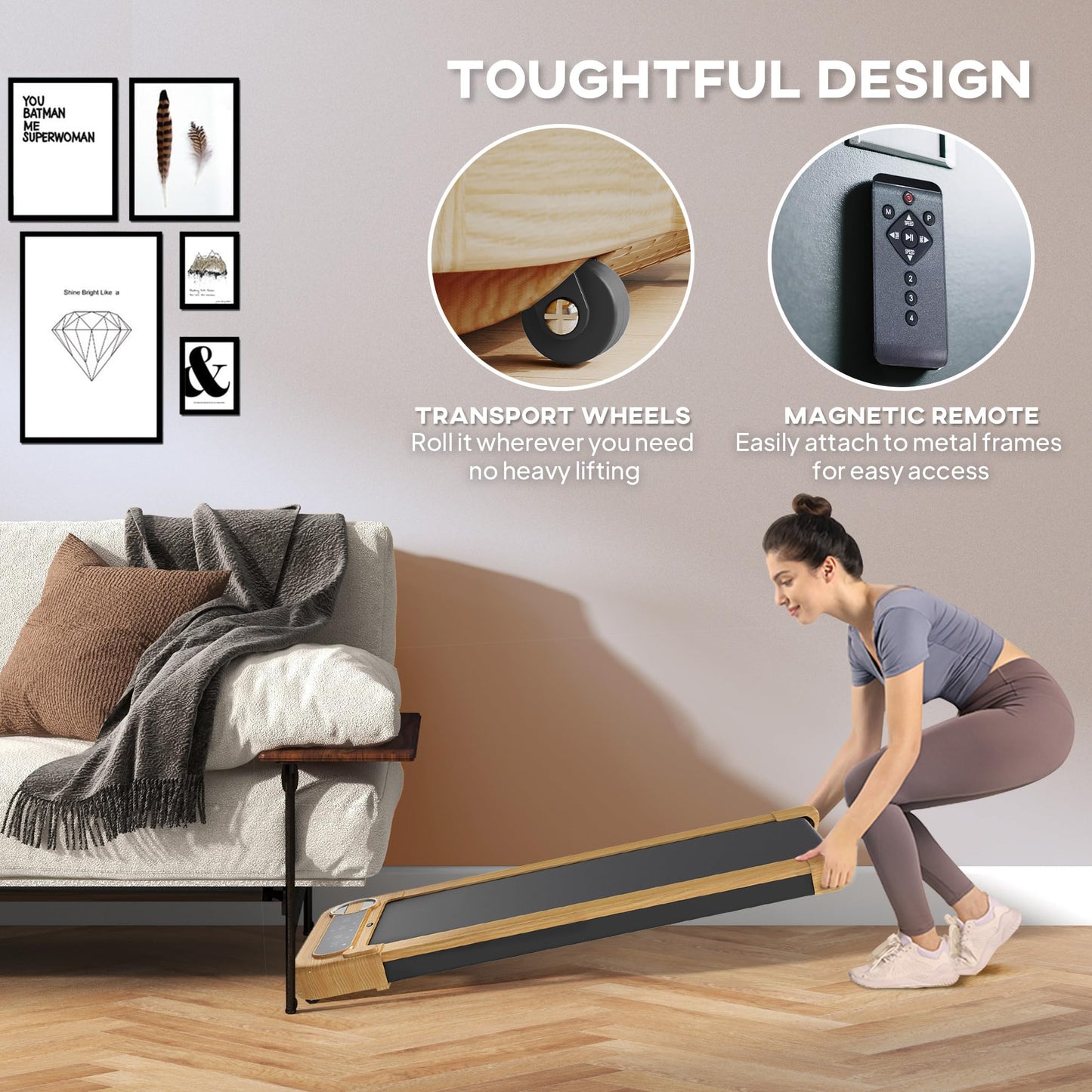 Soozier Walking Pad, Under Desk Treadmill with 17" x 43" Wide Belt, Remote Control, Bluetooth Speaker, Wheels and LED Display, Quiet 2.5HP Walking Machine for Home Gym Office, Installation-Free