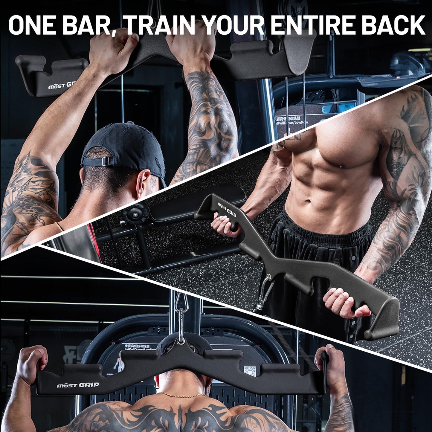 MOST GRIP LAT Pull Down Bar with 6 Ergonomic Handles, Neutral Grip LAT Pulldown Attachments for Whole Back Training, Wide Grip LAT Pulldown Bars for Home Gym Cable