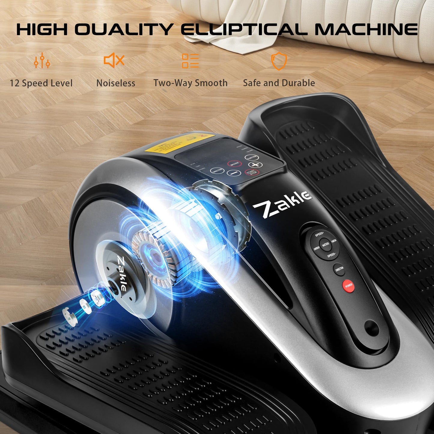 Zakle Under Desk Elliptical Machine, Electric Seated Pedal Exerciser w/Remote Control & 12 Adjustable Speeds, Fully Assembled Elliptical Training Machine for Home Office