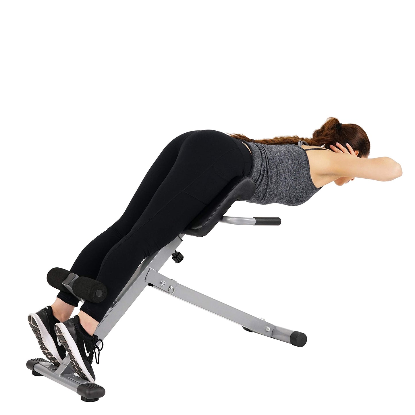 Sunny Health & Fitness 45-Degree Hyperextension Roman Chair with Adjustable Height and Back, Glute, Hamstring, and Ab Workouts Foldable Sit Up Gym Bench for Home, Gray - SF-BH6629