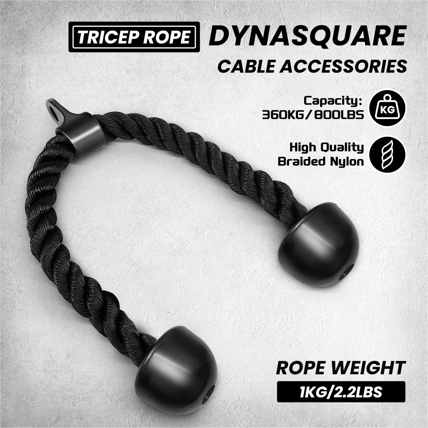DYNASQUARE Cable Attachments for Home Gym, Made of Heavy Duty Solid Steel, LAT Pulldown Attachment, Weight Machine Accessories, Straight Pull Down Bar, Tricep Rope, Exercise & Double D Handle