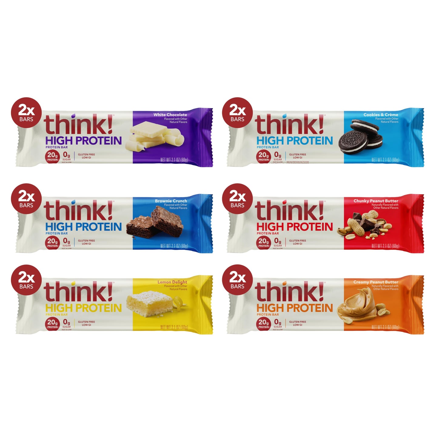 think! Protein Bars, High Protein Snacks, Gluten Free, Kosher Friendly,Variety Pack, Nutrition Bars, 2.1 Oz per Bar, 12 Count (Packaging May Vary)