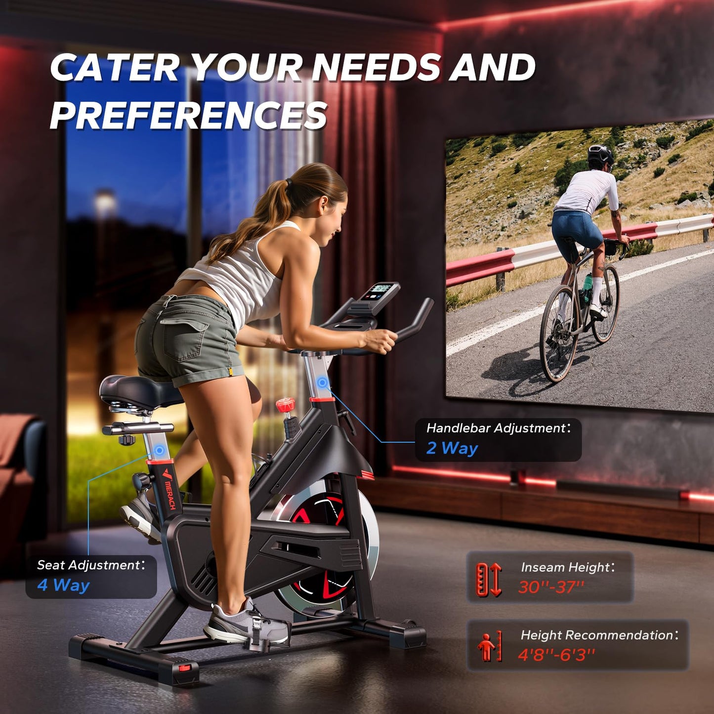 MERACH Exercise Bike, Indoor Cycling Bike Brake Pad, Magnetic Stationary Bike with Exclusive App, 300lbs Cycle Bike with Comfortable Bike Seat Cushion and Tablet Mount for Home Weight Loss