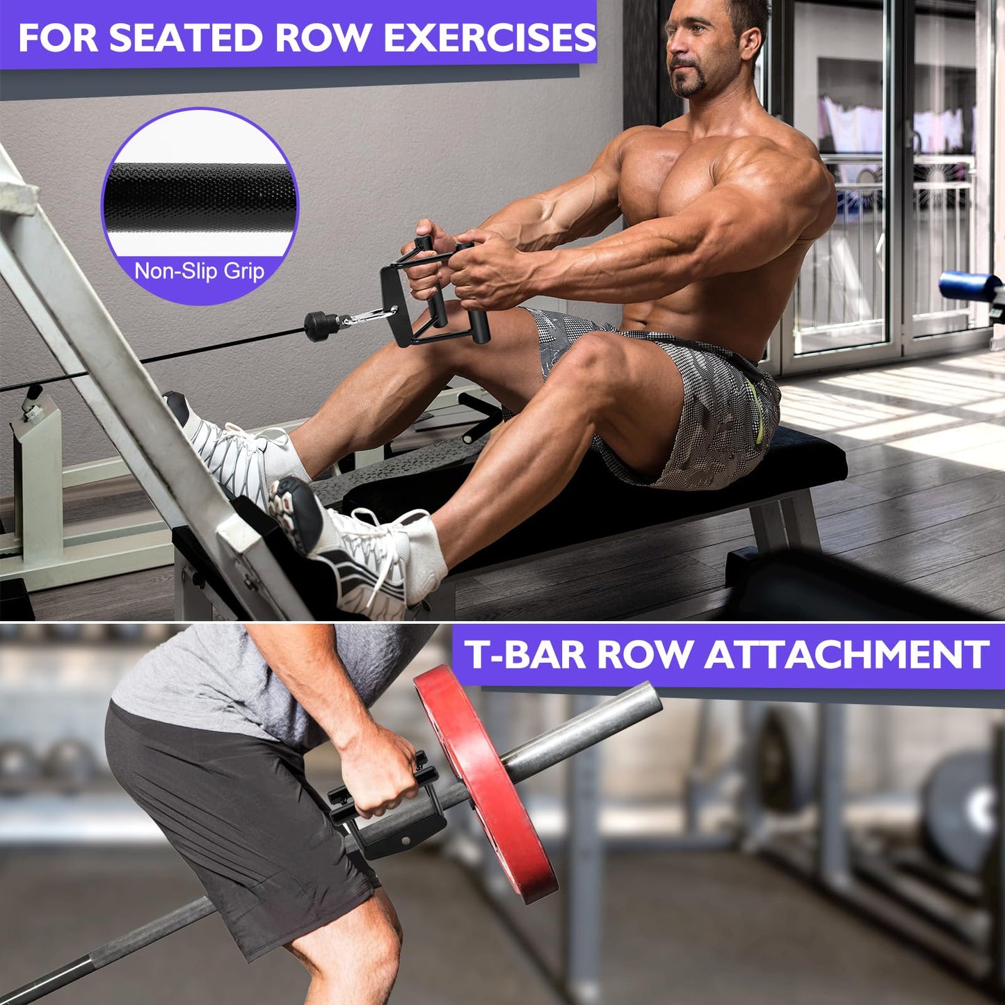 Turakun Cable Machine Attachments Set: 6 Pack LAT Pulldown Attachments Bar for Home Gym Accessories Tricep Rope Double D Handles