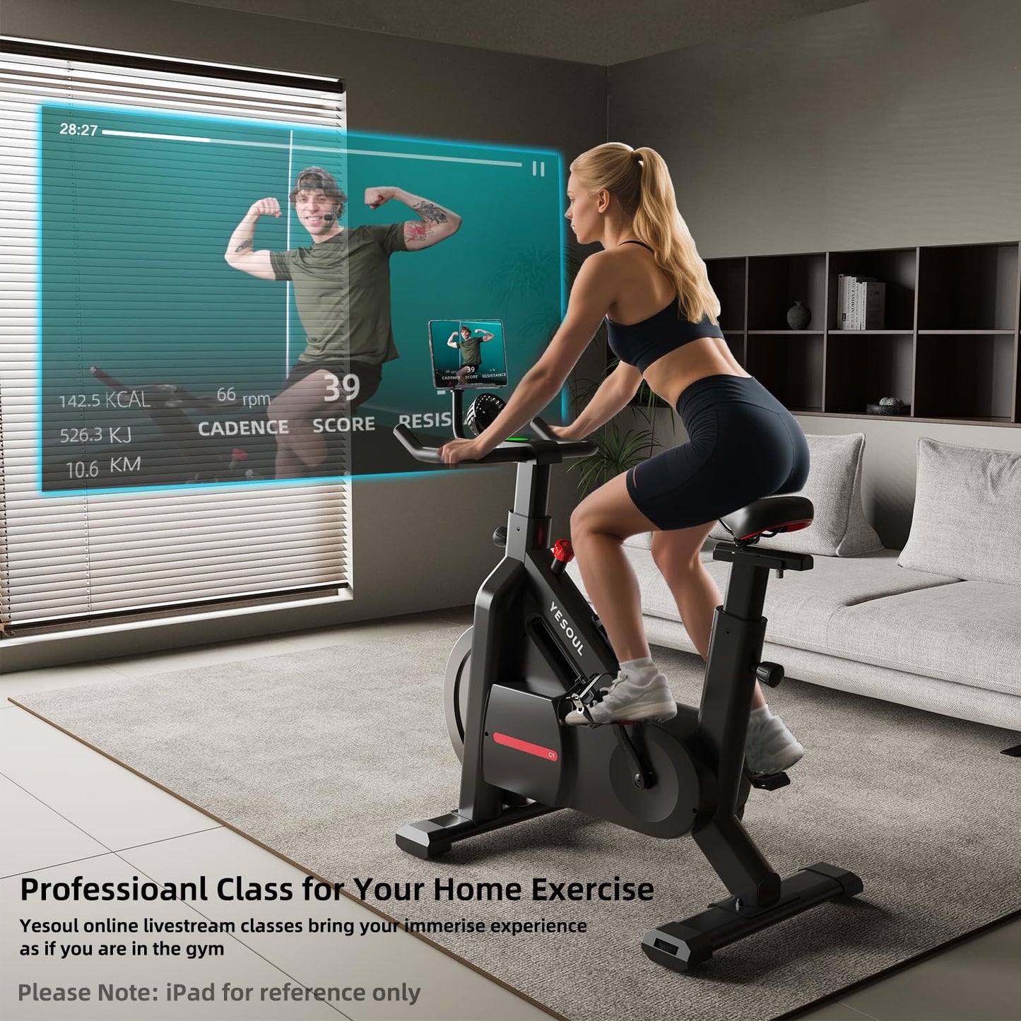 YESOUL Self-Powered-Fan Exercise Bike with Dynamic LED Light Effects, Pro Livestreaming Classes, Smart Exclusive App, 300 LBS Magnetic Resistance Indoor Stationary Cycling Workout Bike for Home