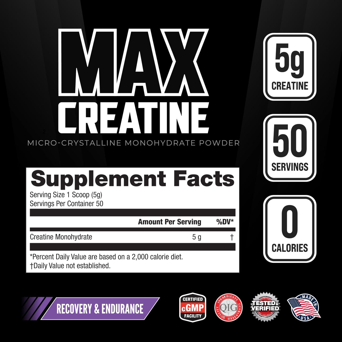 Max Muscle Ultra Pure Creatine Monohydrate Powder 5000 mg (5 Grams) | 3rd Party Purity Tested | 100% Micronized and Unflavored for Maximum Absorption | Keto Friendly | 8.8 Ounces | 50 Servings