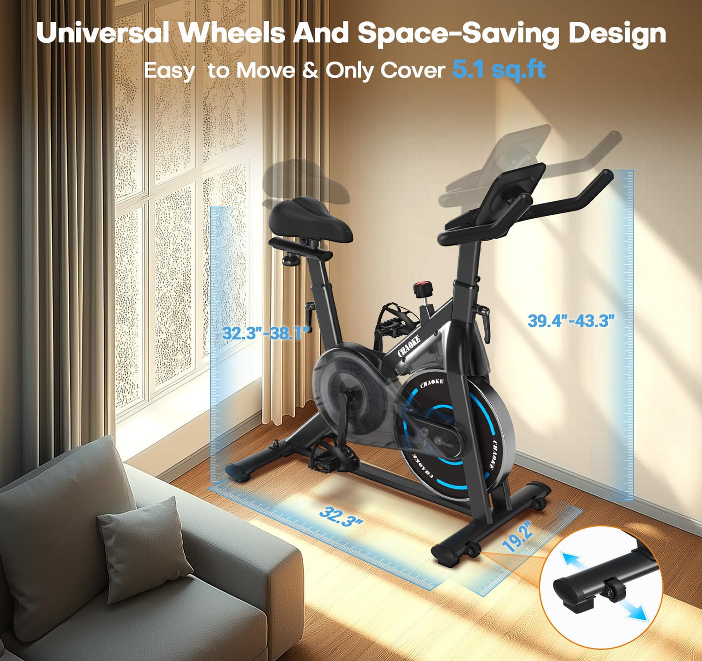 Exercise Bike, CHAOKE Quiet Adjustable Magnetic Resistance Stationary Bike for Home Cardio with App Compatible, 300LB Weight Capacity Indoor Cycling Bike with Comfortable Seat & Digital Display