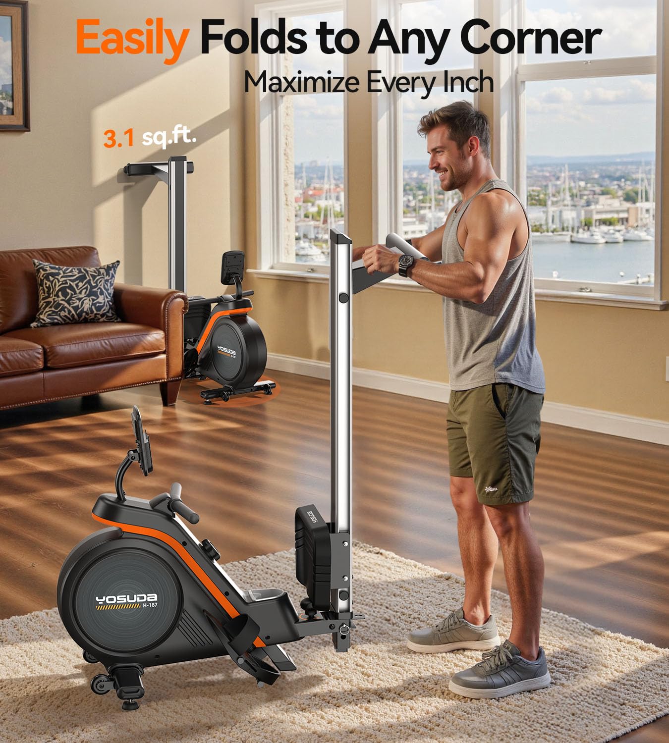 YOSUDA PRO Magnetic Rowing Machine for Home Use-Foldable Rower with 350lbs Weight Capacity and 16 Level Resistance