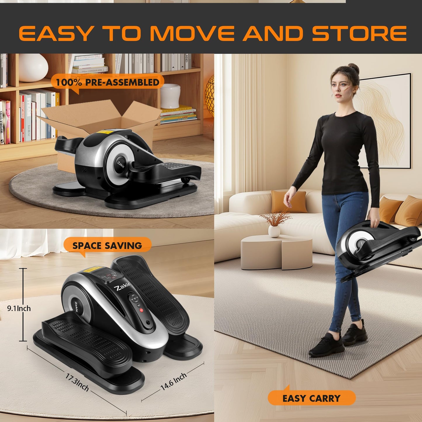 Zakle Under Desk Elliptical Machine, Electric Seated Pedal Exerciser w/Remote Control & 12 Adjustable Speeds, Fully Assembled Elliptical Training Machine for Home Office