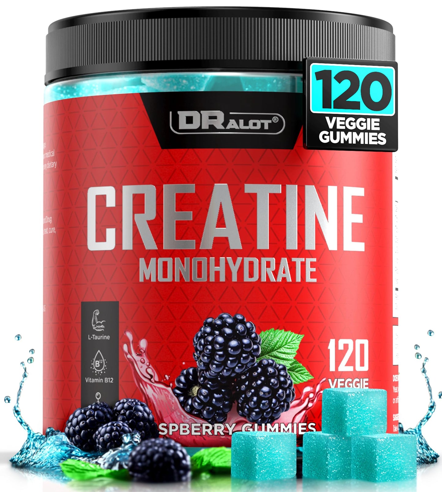 Dralot 99.99% Creatine Monohydrate Gummies More 15% Strength, 5X Energy & Muscle Support Pre-Workout Complex Creatine for Women & Men with 5000mg Creatine, L-Taurine, B12, Mg and K, Vegan