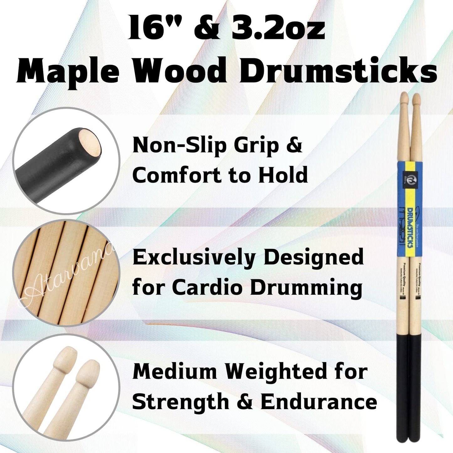 Atarvana Cardio Drumming Equipment Set, Extra Thick Yoga Ball with Pump & 3.2oz Cardio Drumming Sticks with Grips, Aerobic Exercise Ball Drumsticks Workout Set for Stability, Rhythm, Gymnastics