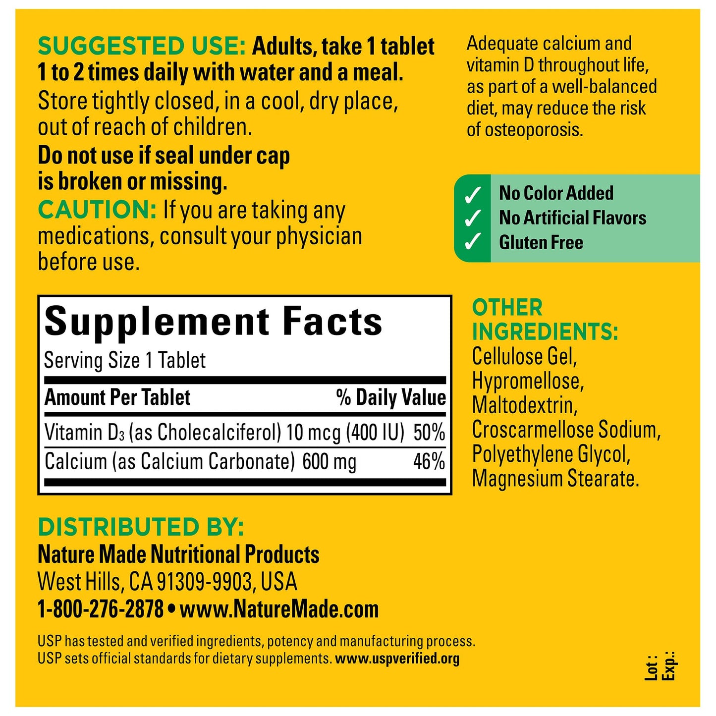 Nature Made Calcium 600 mg with Vitamin D3, Dietary Supplement for Bone Support, 220 Tablets (pack of 1)
