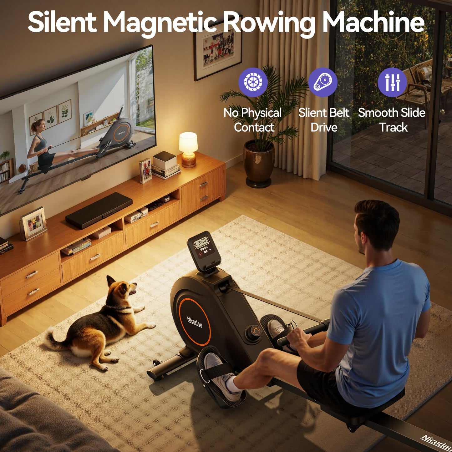 Niceday Rowing Machine, Magnetic Rower for Home Use, Smart Rowing Machine Bluetooth Compatible with Kinomap APP, Rower Machine with 16 Resistance Levels & 350 LBS Weight Capacity