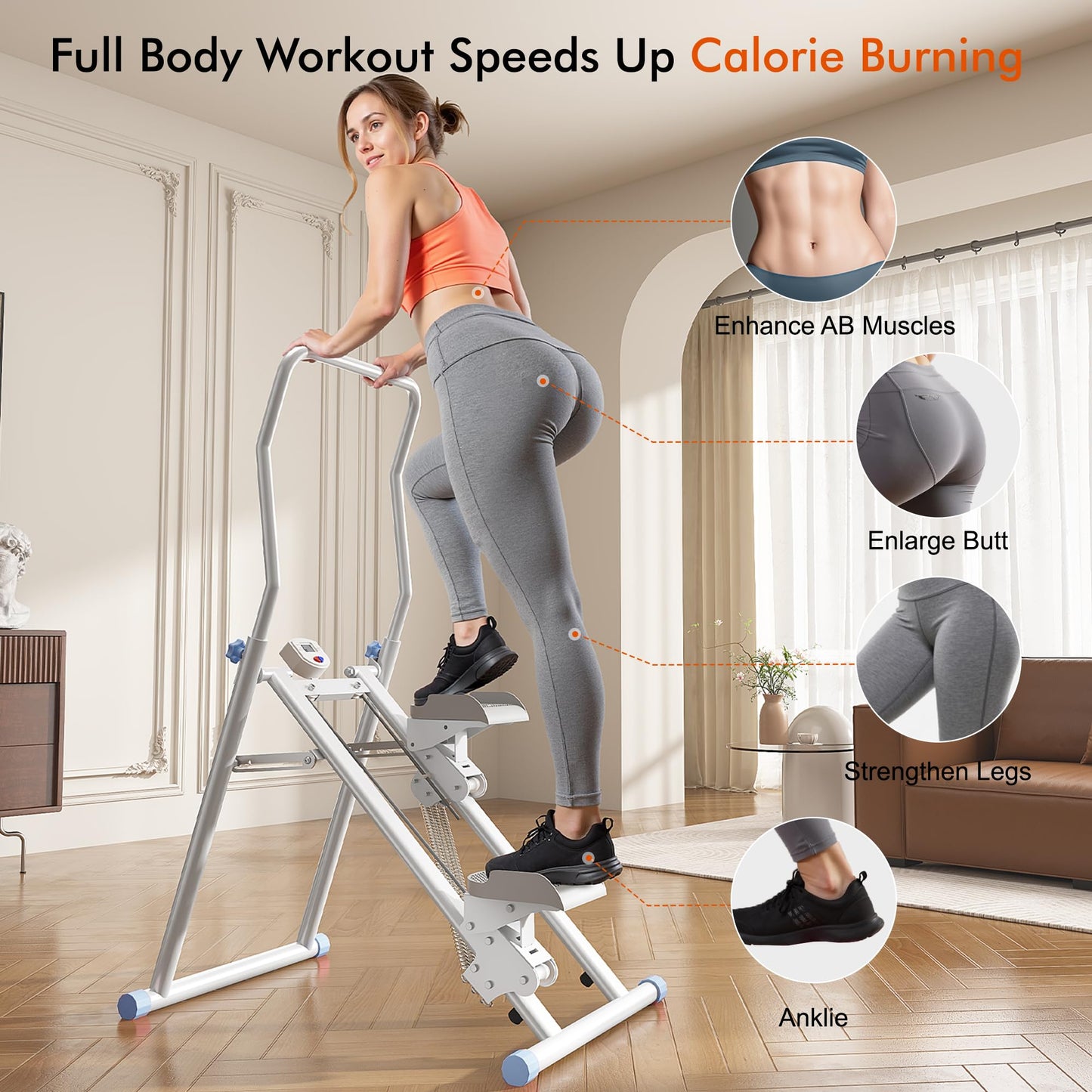 Stair Stepper Resistance Adjustable Folding Vertical Climber Machine for Home Gym Full-Body Workout (Blue/White)